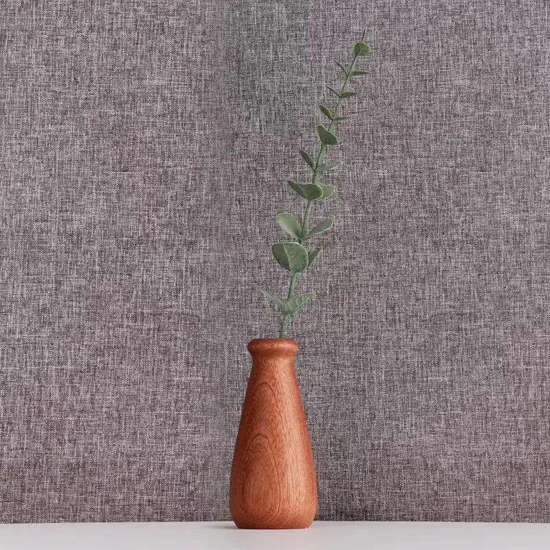 Wooden Flower Vase With Solid Wood Flowers