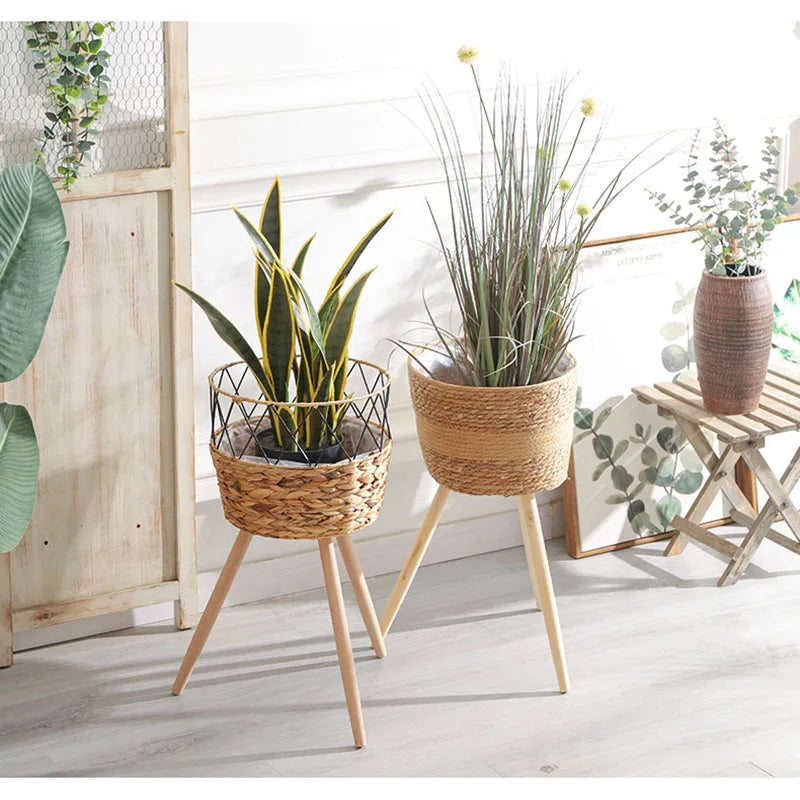 Woven Straw Planter Basket