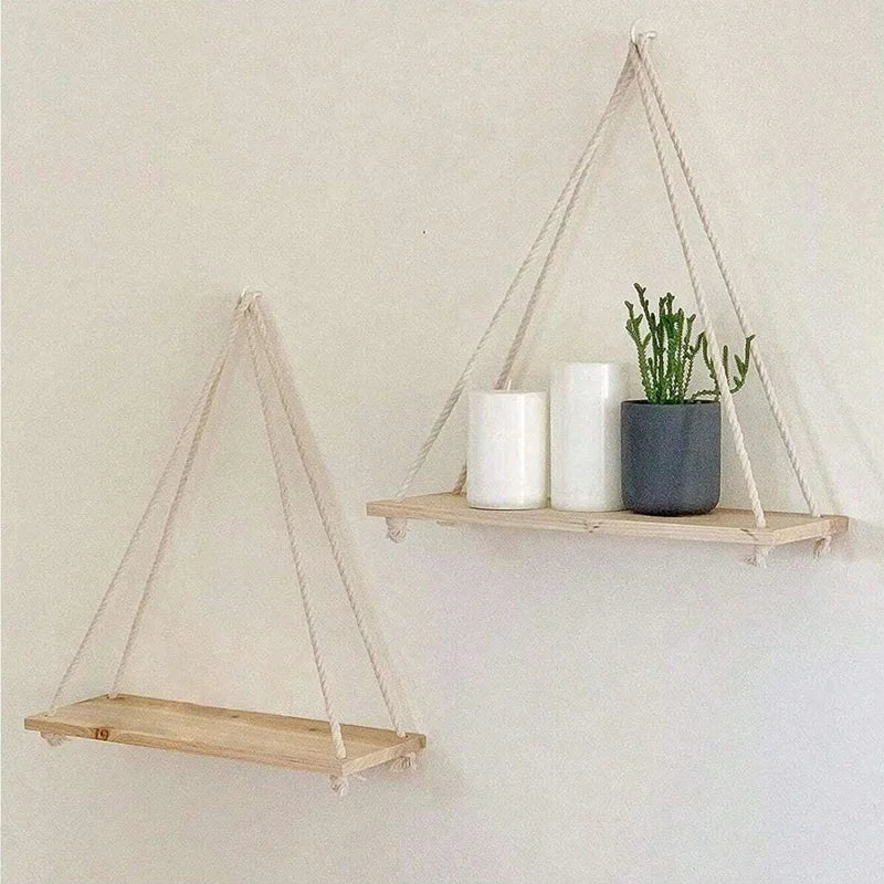Wooden Swing Hanging Hemp Rope Shelve