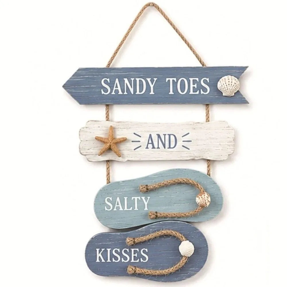 Coastal Wooden Flip Flop Wall Hanging | Ocean-Themed Farmhouse Décor