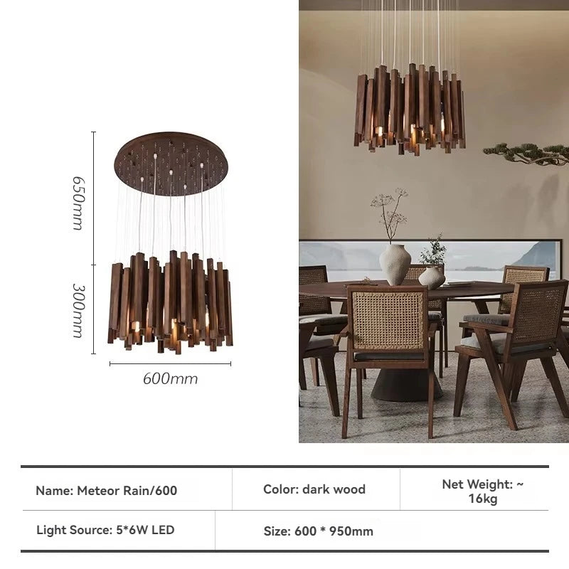 Solid Wood Farmhouse Pendant Chandelier | Dining Room & Kitchen Hanging Light