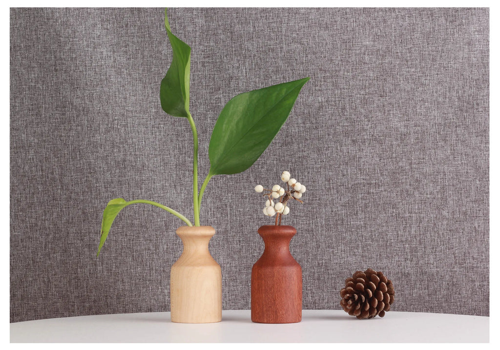 Wooden Flower Vase With Solid Wood Flowers