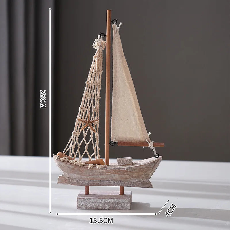 Mediterranean Style Wooden Sailing Boat Ornaments