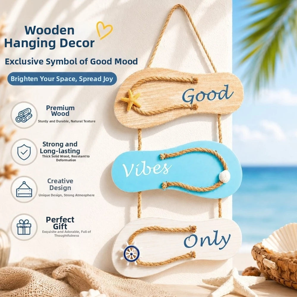 Coastal Wooden Flip Flop Wall Hanging | Ocean-Themed Farmhouse Décor
