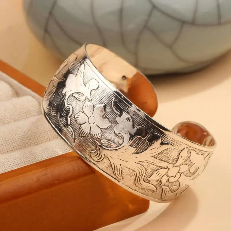 Carved Flower Wide Bracelet