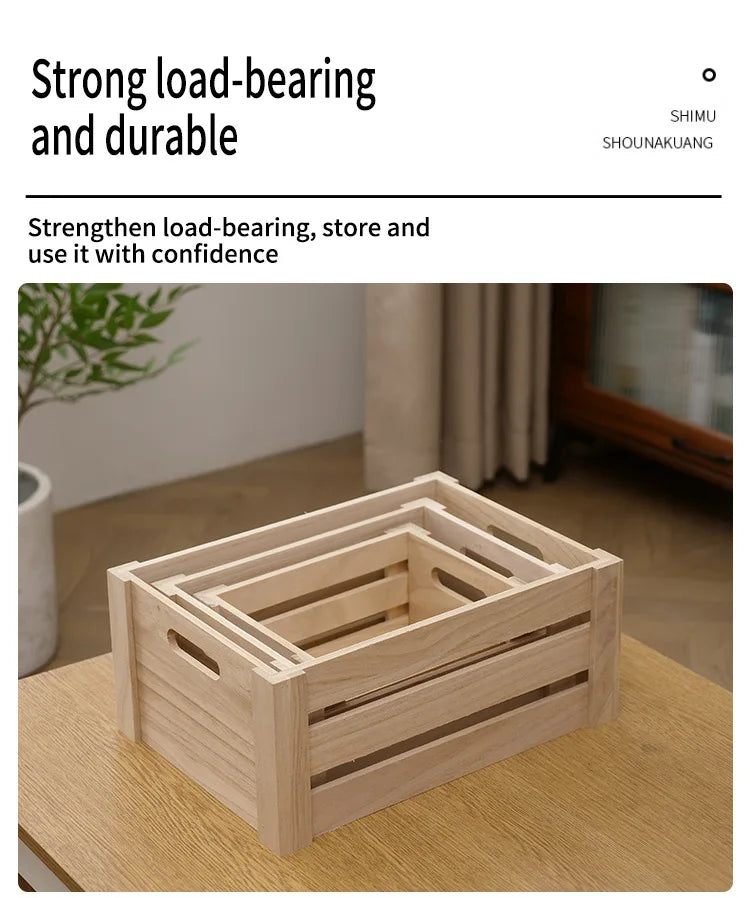 Retro Solid Wood Storage Basket Set