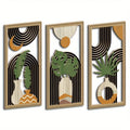 Set of 3 Hollow Carved Wood Leaf Hanging Panels