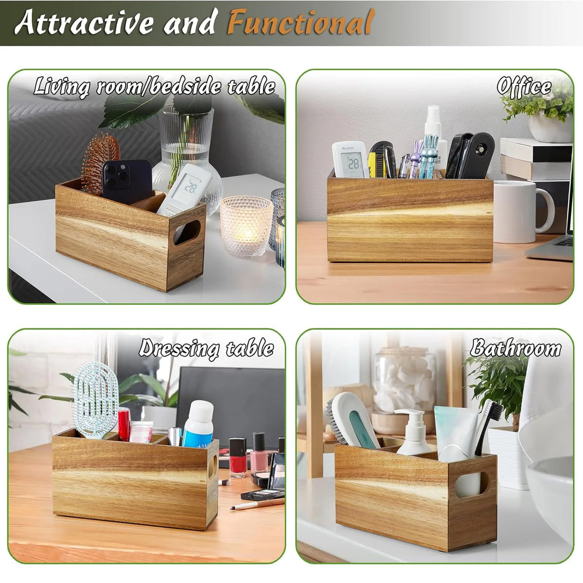 Wooden Utensil & Cutlery Countertop Organizer | 3 Adjustable Compartments
