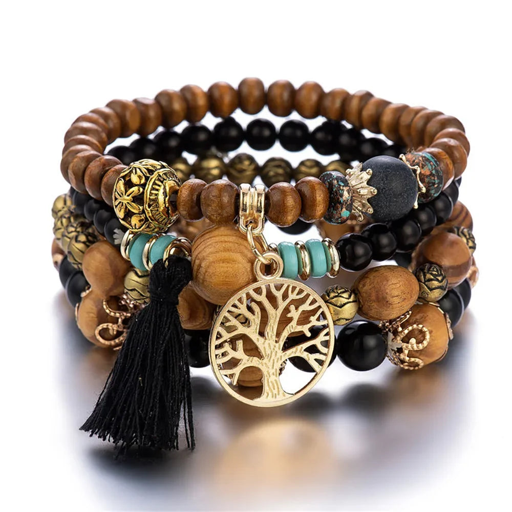 Tree of Life Wood Bead Bracelet