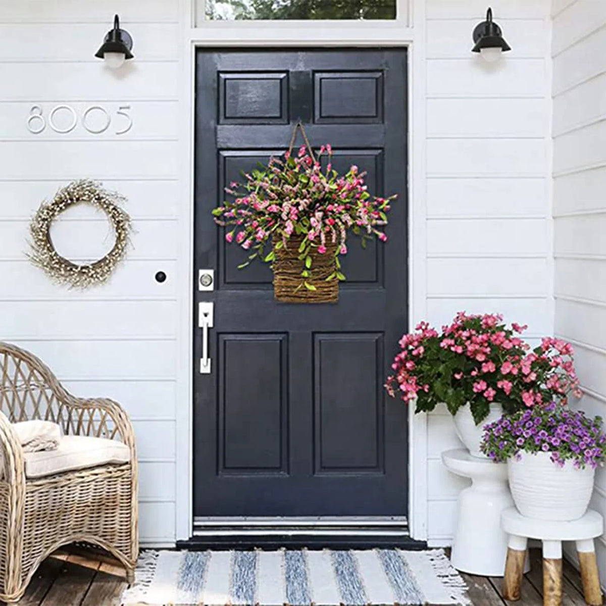 Spring Wildflower Door Basket Wreath | Farmhouse Cottage Garland
