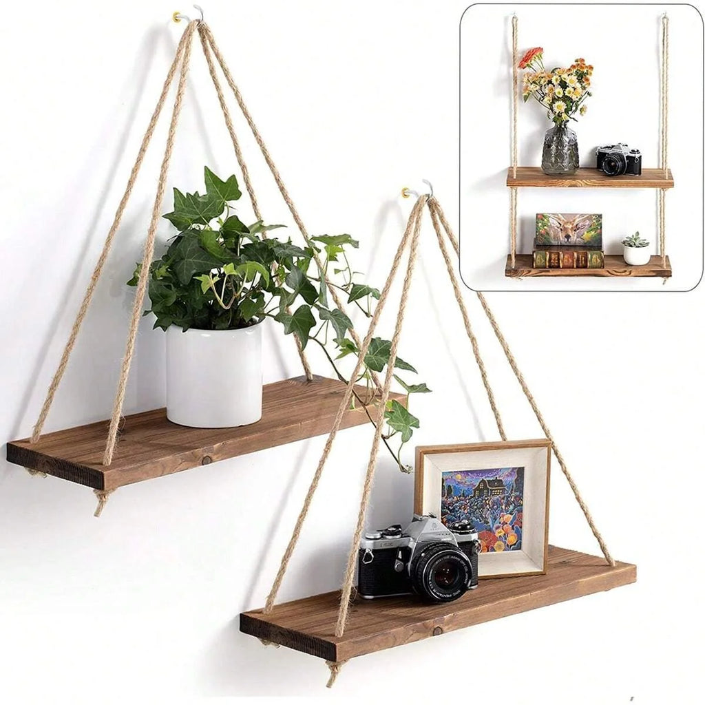 Wooden Swing Hanging Hemp Rope Shelve