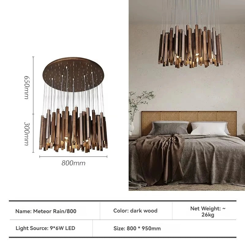 Solid Wood Farmhouse Pendant Chandelier | Dining Room & Kitchen Hanging Light