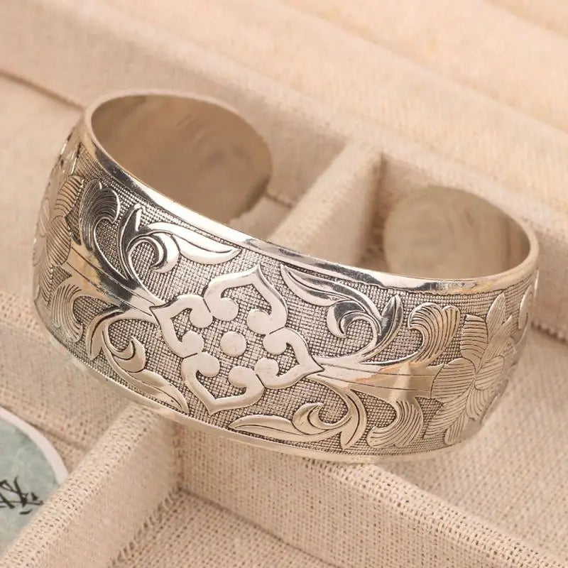 Carved Flower Wide Bracelet