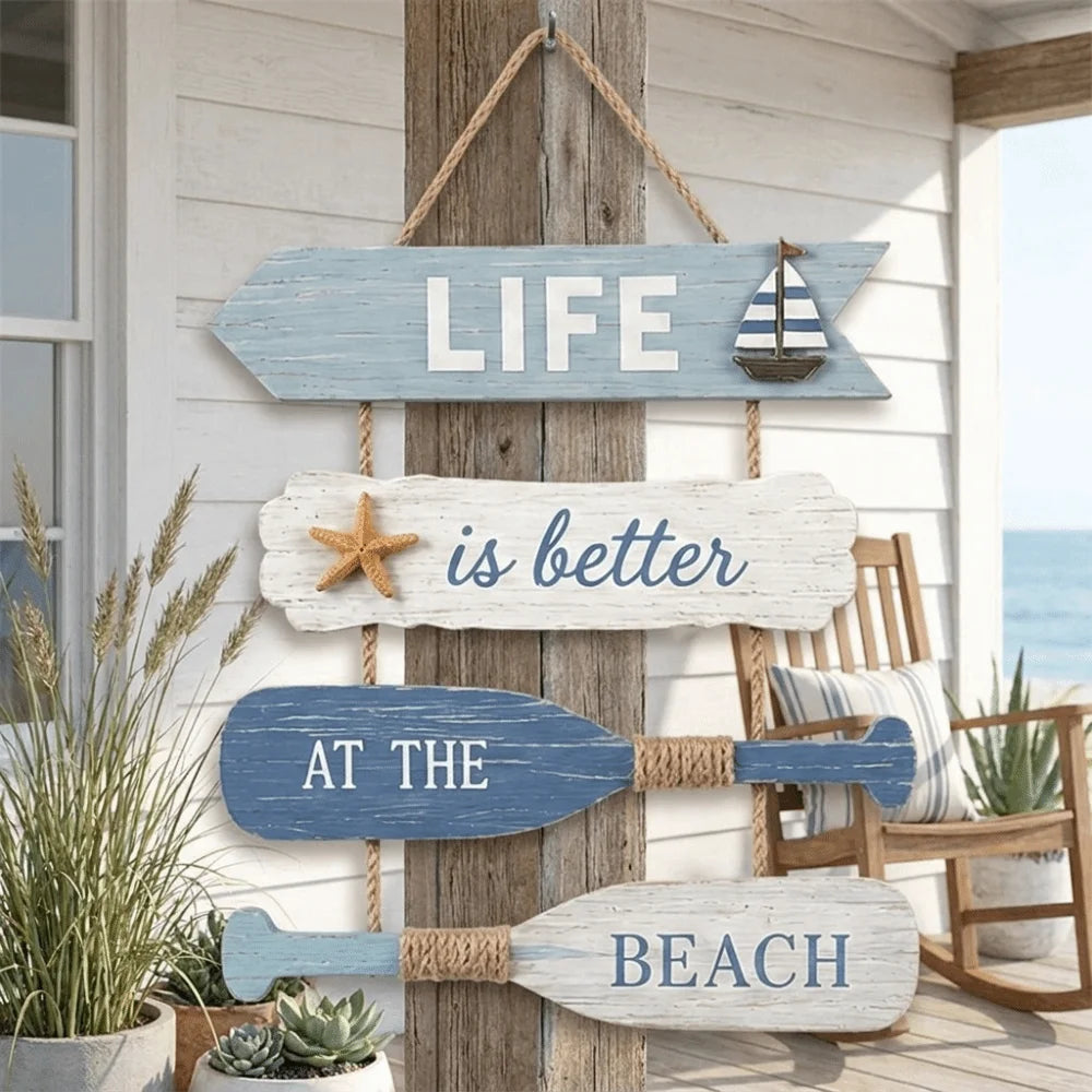 Coastal Wooden Flip Flop Wall Hanging | Ocean-Themed Farmhouse Décor