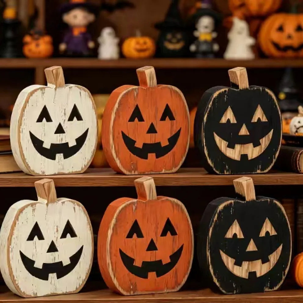 Wooden Farmhouse Pumpkin Ghost Ornament