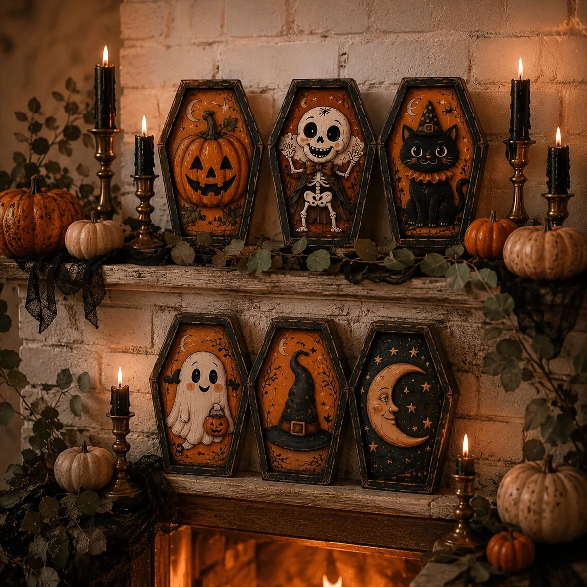 Flat Printed Retro Halloween Wooden Plaque