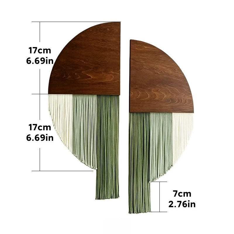Hand Woven Cotton Macrame Wall Hanging with Wooden Stick Tassel