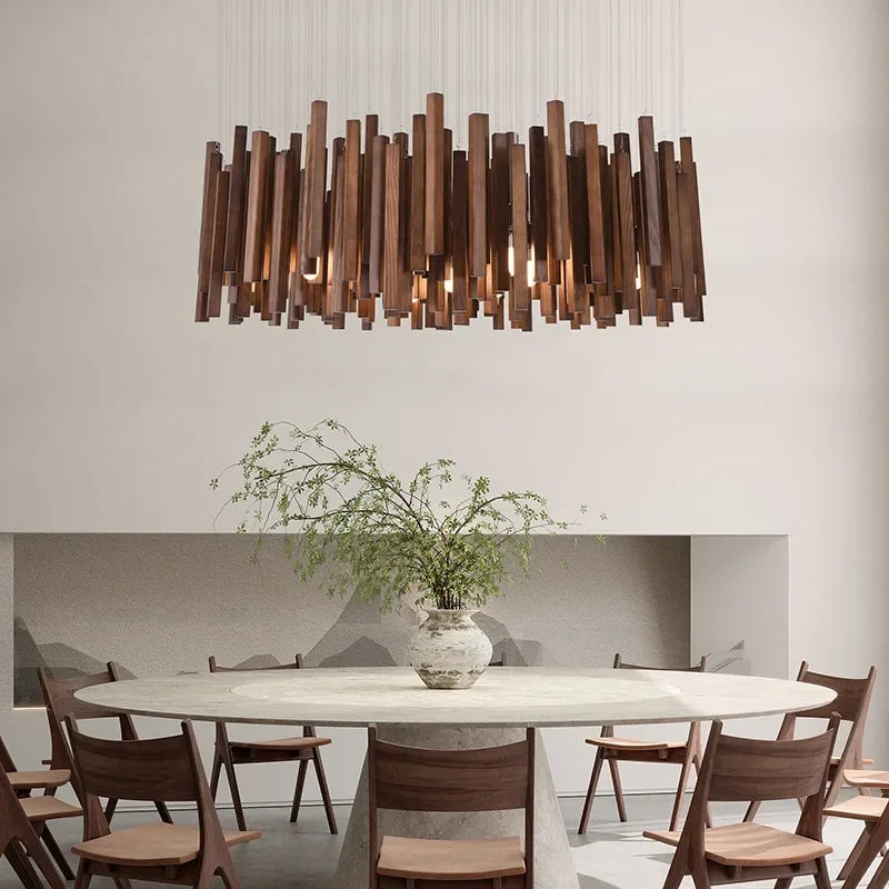 Solid Wood Farmhouse Pendant Chandelier | Dining Room & Kitchen Hanging Light