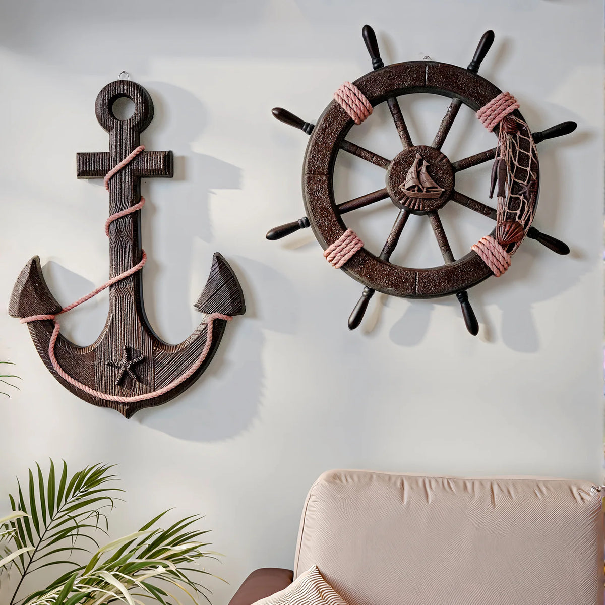 Handcrafted Distressed Mediterranean Wooden Ship Wall Hangings