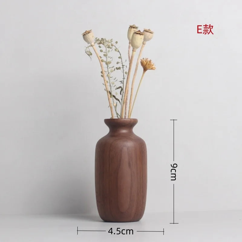 Handcrafted Walnut Wood Mini Vase — Minimalist Dried Flower Holder