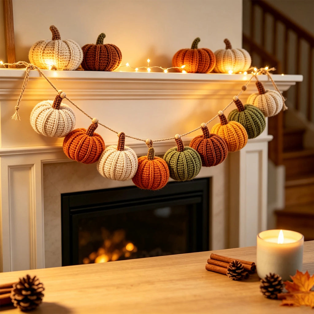 Handmade Rustic Farmhouse Knitted Pumpkin Decor Set