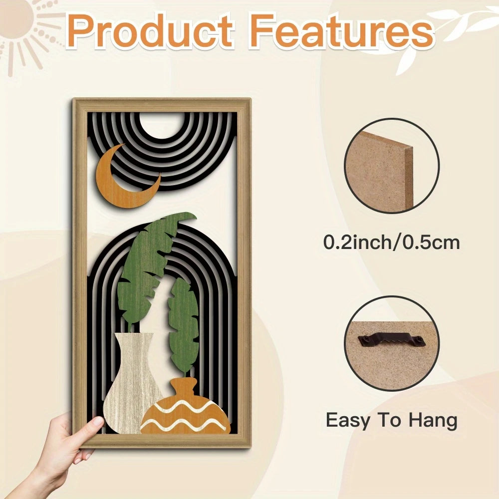 Set of 3 Hollow Carved Wood Leaf Hanging Panels
