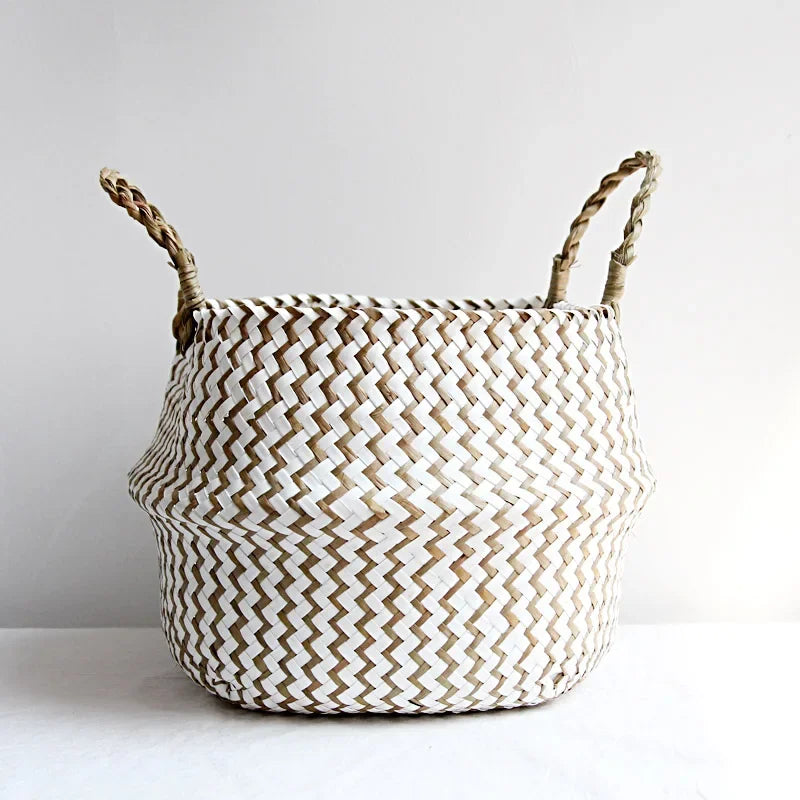 Striped Wicker Storage Basket