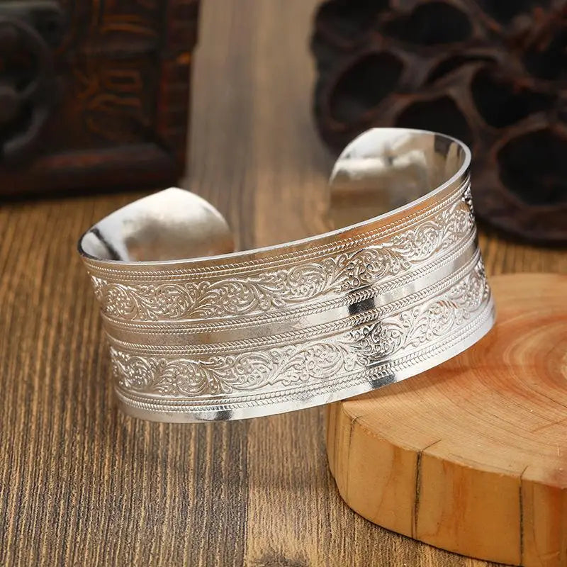Carved Flower Wide Bracelet
