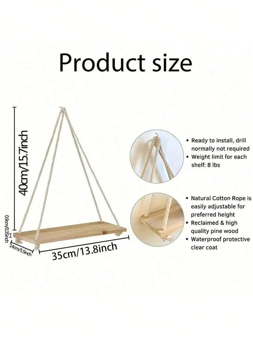 Wooden Swing Hanging Hemp Rope Shelve