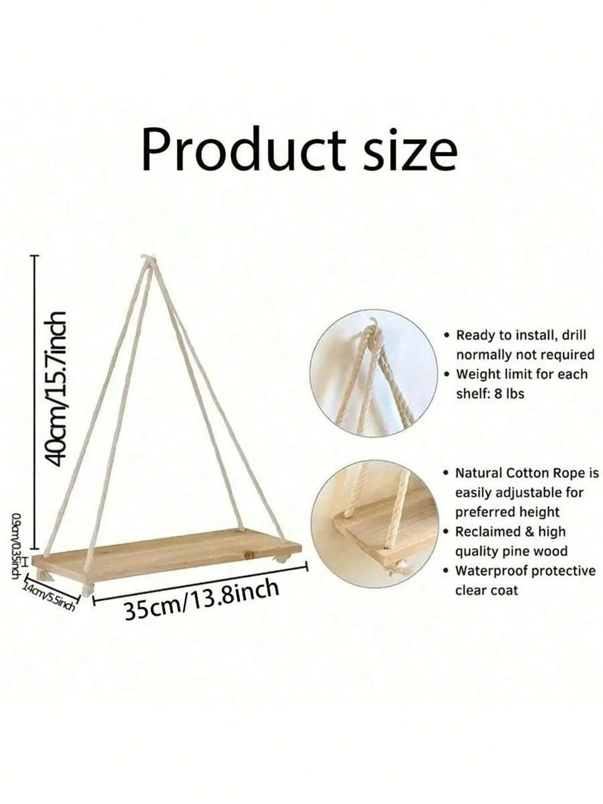 Wooden Swing Hanging Hemp Rope Shelve