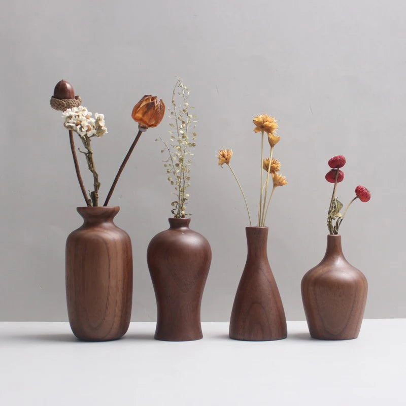 Handcrafted Walnut Wood Mini Vase — Minimalist Dried Flower Holder