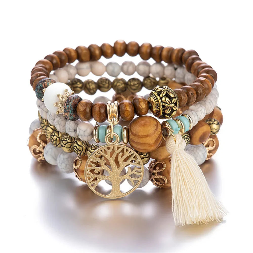 Tree of Life Wood Bead Bracelet
