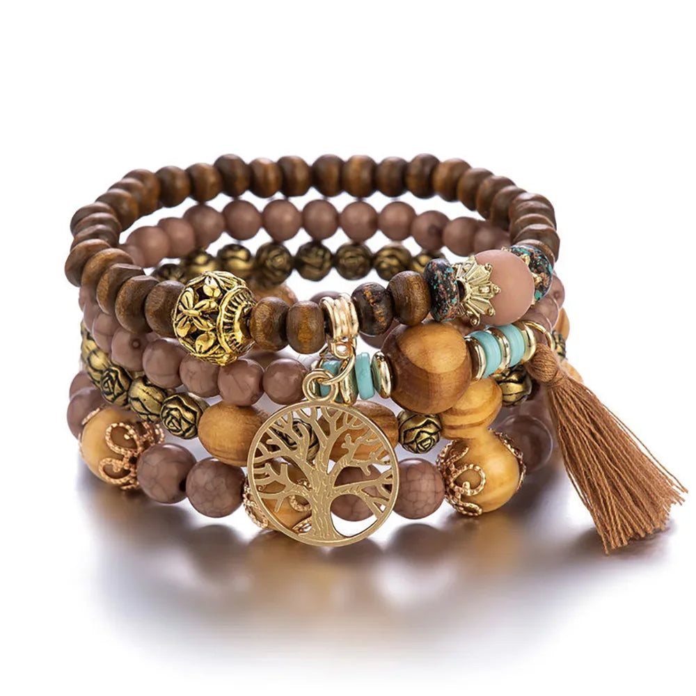 Tree of Life Wood Bead Bracelet