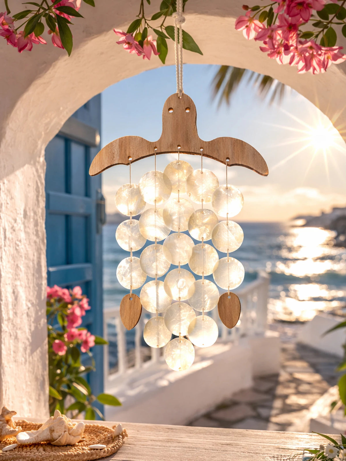 Handcrafted Turtle Capiz Shell Wind Chime