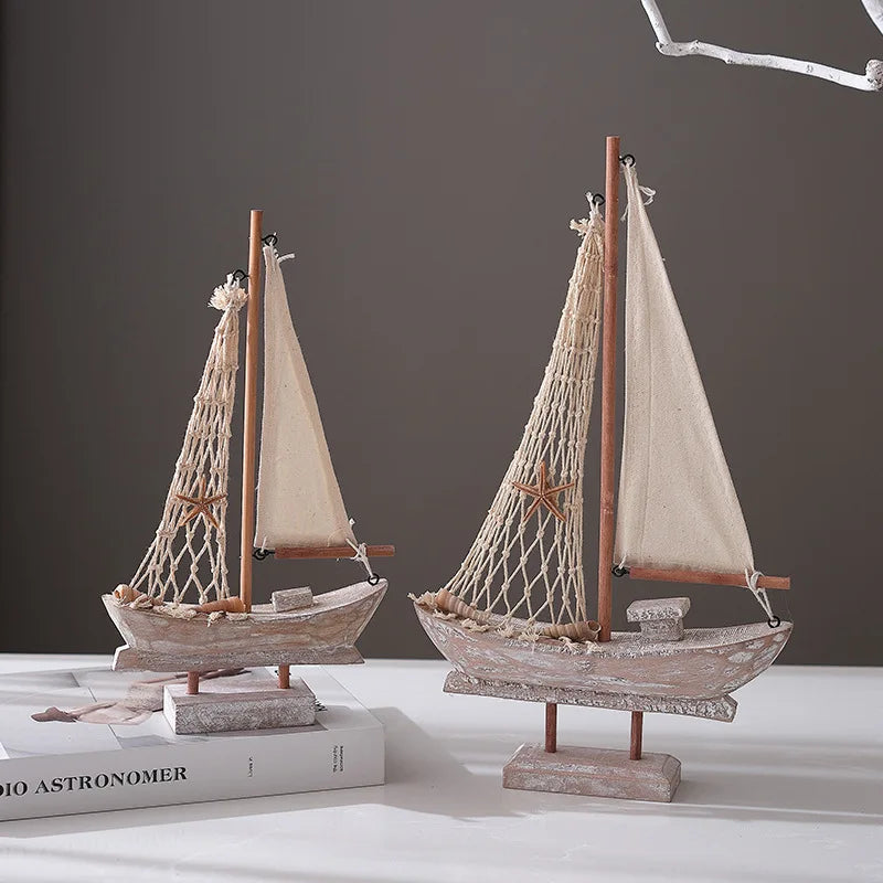 Mediterranean Style Wooden Sailing Boat Ornaments