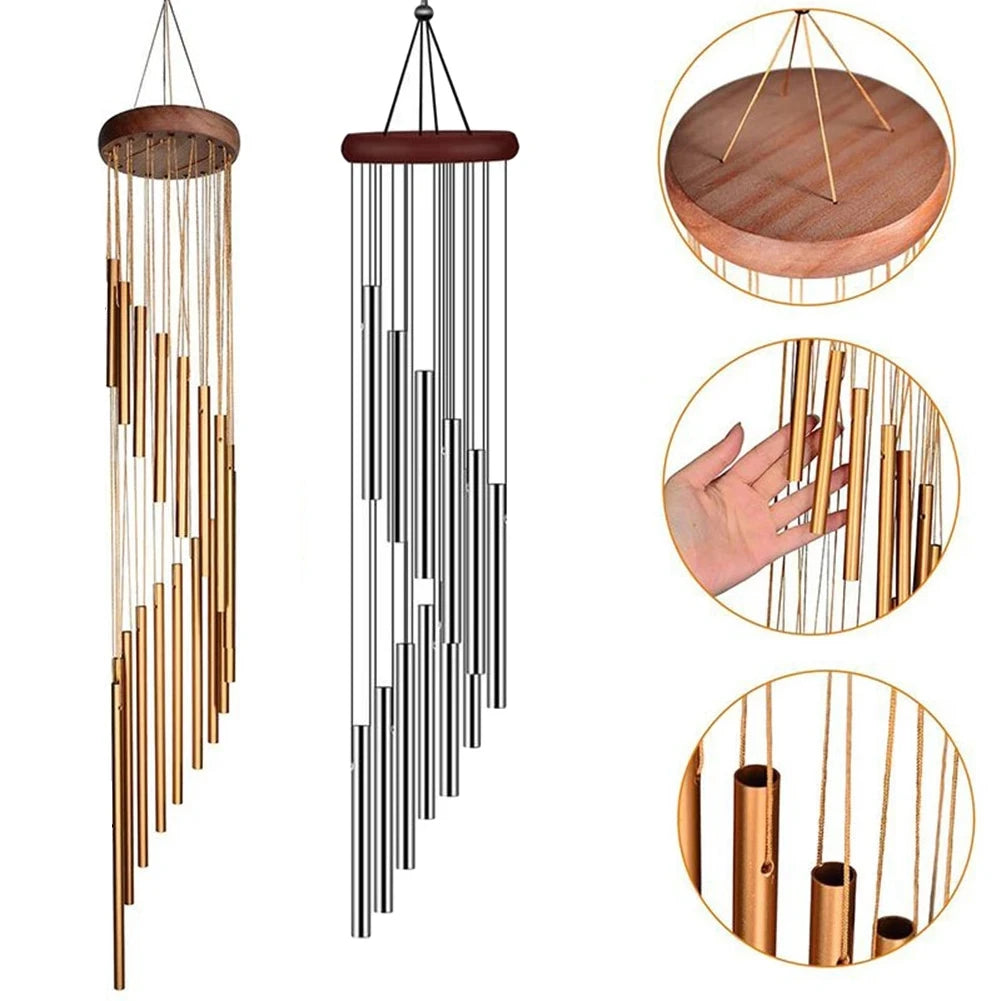 12-Tube Aluminum Wind Chimes with Gold & Silver Bells