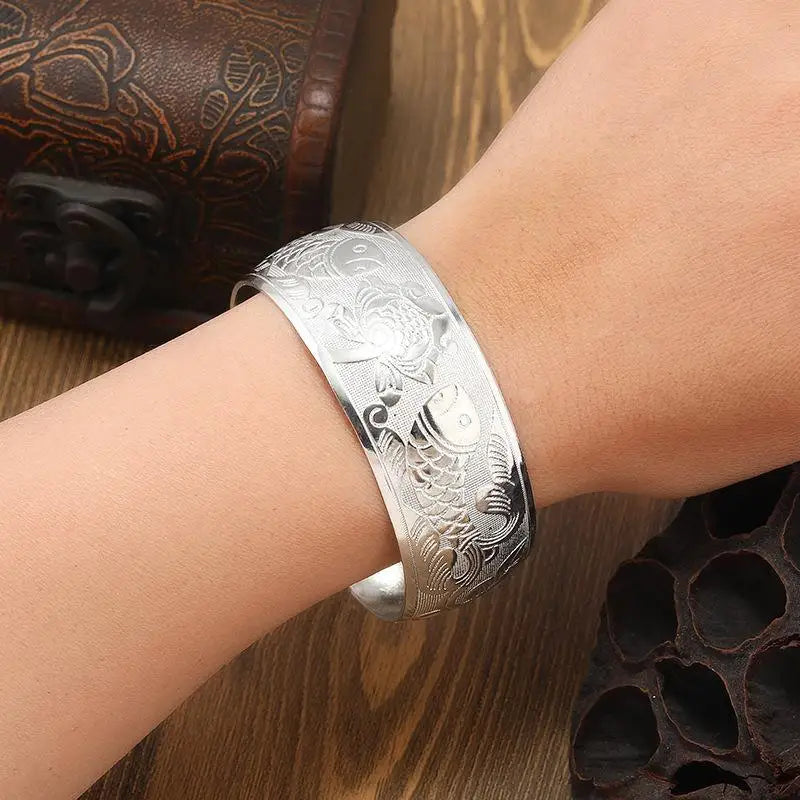 Carved Flower Wide Bracelet