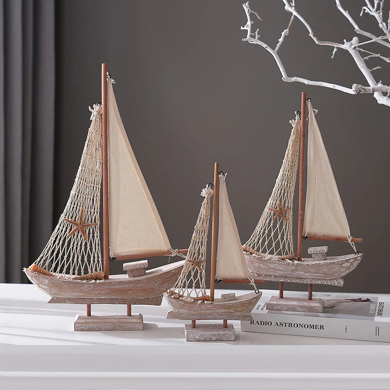 Mediterranean Style Wooden Sailing Boat Ornaments