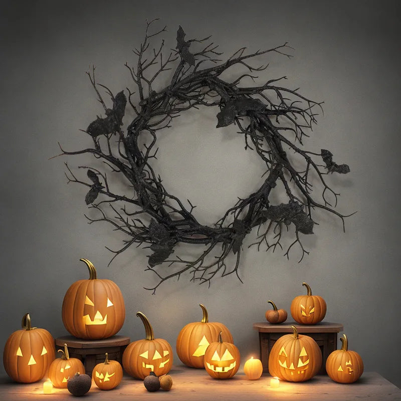Bat and Black Branch Wreaths For Front Door