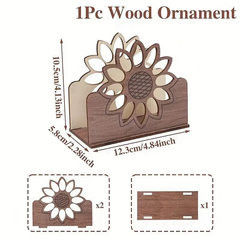 Wooden Sunflower Napkin Holder | Farmhouse Dining Table & Countertop Décor