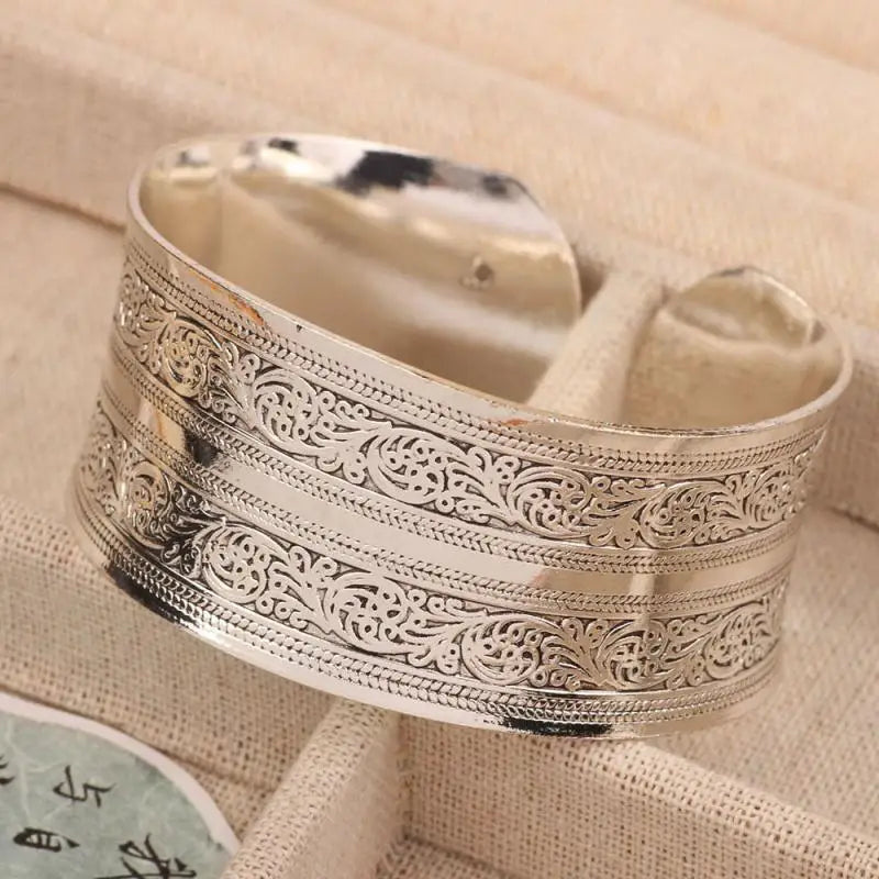 Carved Flower Wide Bracelet