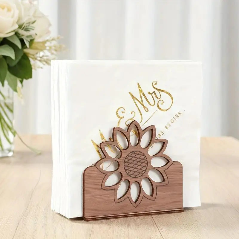 Wooden Sunflower Napkin Holder | Farmhouse Dining Table & Countertop Décor