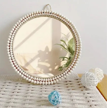 Mirror Decorated with Wooden Beads
