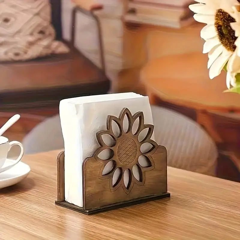 Wooden Sunflower Napkin Holder | Farmhouse Dining Table & Countertop Décor