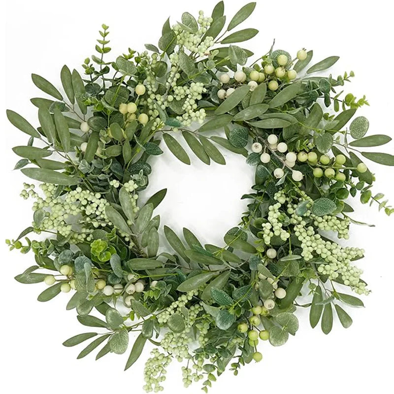 Green Eucalyptus Wreath with Olive Leaves & Mixed Berries | Farmhouse Décor