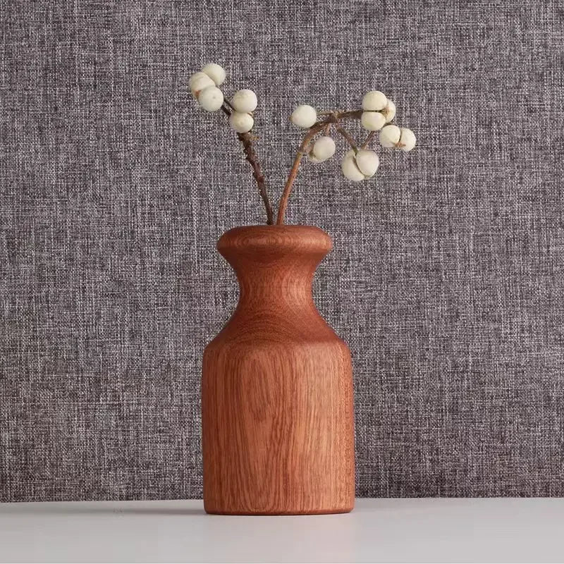 Wooden Flower Vase With Solid Wood Flowers