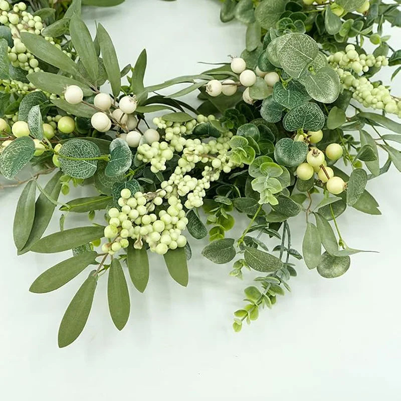 Green Eucalyptus Wreath with Olive Leaves & Mixed Berries | Farmhouse Décor