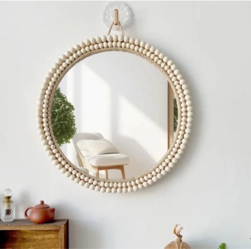 Mirror Decorated with Wooden Beads