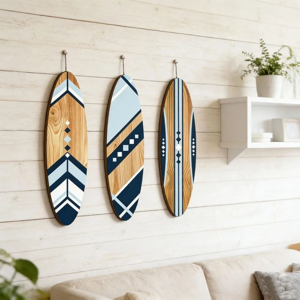 Set of 3 Tropical Surfboard Wall Decor