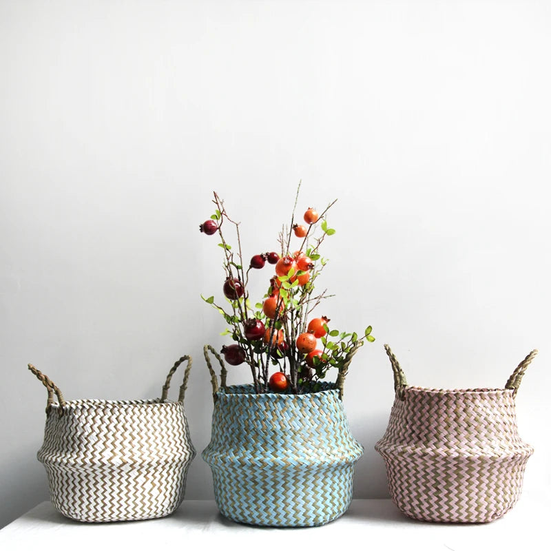 Striped Wicker Storage Basket
